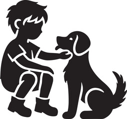 A boy with a dog icon silhouette vector with white background