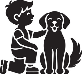 A boy with a dog icon silhouette vector with white background
