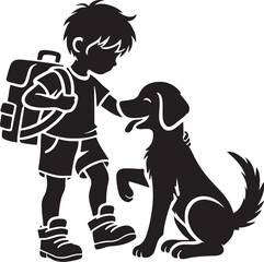 A boy with a dog icon silhouette vector with white background