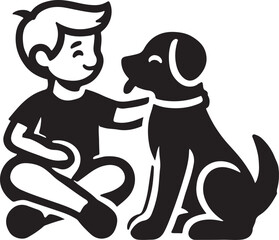 A boy with a dog icon silhouette vector with white background