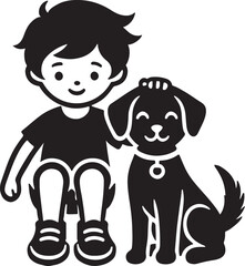 A boy with a dog icon silhouette vector with white background