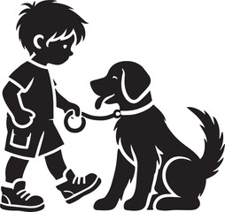 A boy with a dog icon silhouette vector with white background