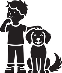 A boy with a dog icon silhouette vector with white background