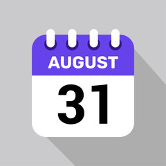 calendar 31 august icon vector for the days of the month and the week on a light background