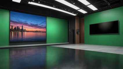 Professional Broadcast Environment Equipped with Smooth Chroma Key Backdrop

