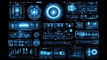 Fototapeta premium Futuristic Digital Interface HUD Sci-Fi Technology Panel Glowing Blue Neon Lights