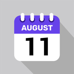 calendar 11 august icon vector for the days of the month and the week on a light background