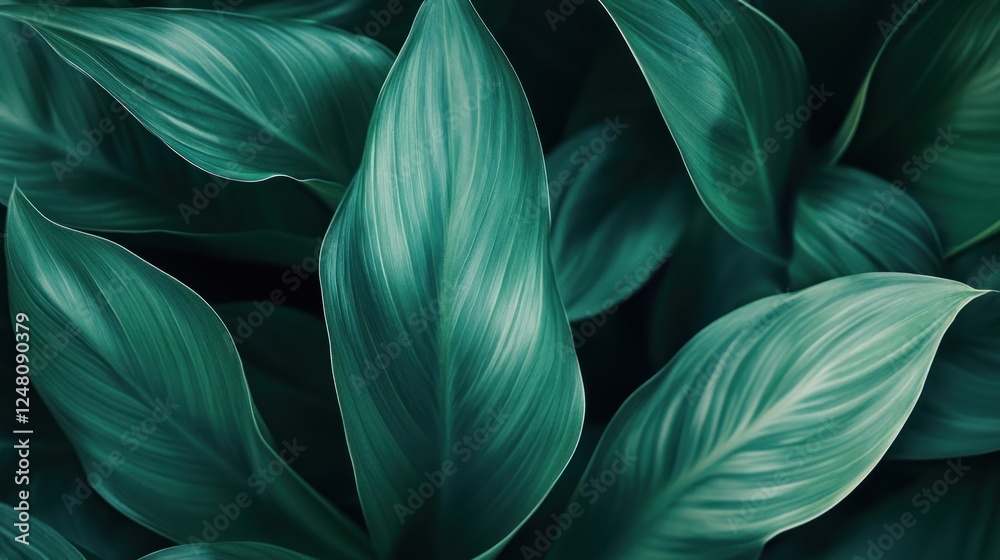 Aufkleber lush green leaves with intricate patterns and textures, creating a serene natural ambiance.