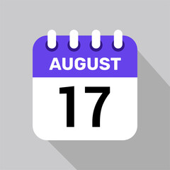calendar 17 august icon vector for the days of the month and the week on a light background