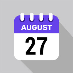 calendar 27 august icon vector for the days of the month and the week on a light background