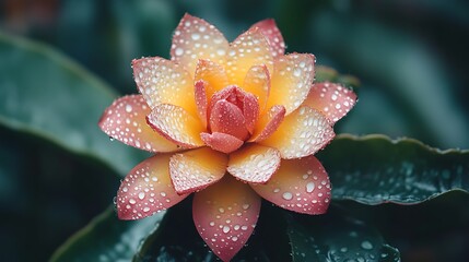 Dew Drops Adorn A Pink And Yellow Flower