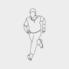 Dynamic One-Line Sketch: Illustration of Legendary Fast Bowler in Action. Cricket bowling drawing in line art Bowler illustration and vector. Bowler bowling in cricket championship sports. Line Art.