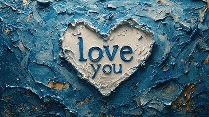 Blue textured artwork with "love you" message.