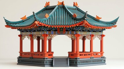 Fototapeta premium Majestic Chinese Pavilion: A Glimpse into Ancient Architecture and Cultural Heritage. Explore the intricate details and serene beauty of this iconic landmark.