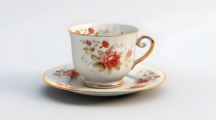 Fototapeta premium Beautifully crafted porcelain teacup and saucer arranged in a elegant minimalist style on a clean white surface This simple