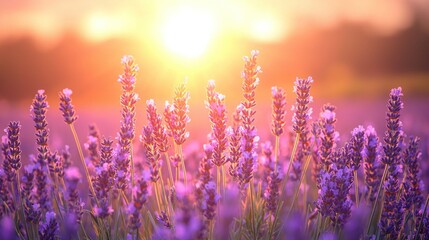 Lavender field sunset; nature, peace, summer
