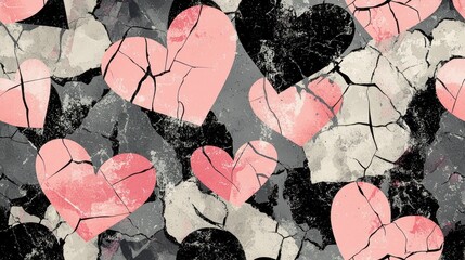 Cracked hearts on a textured background.