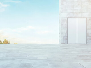 Modern architectural design with minimalistic elements and serene outdoor scenery