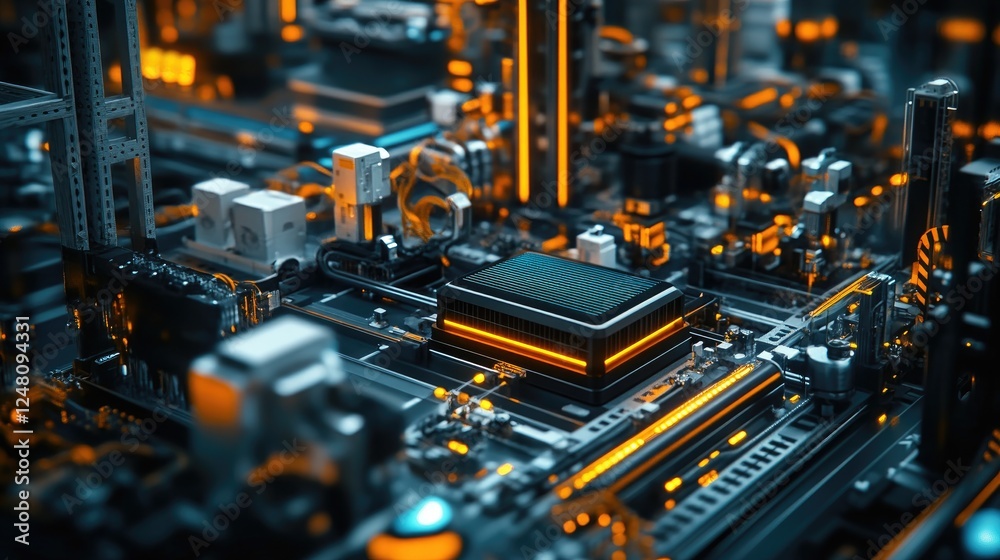 Poster A 5G router positioned strategically amidst machines and sensors, representing the infrastructure that allows seamless, real-time communication across IoT devices in industrial applications.