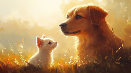 Adopt me poster with cute dog in cardboard box on city street. Concept of adoption homeless animals. Vector banner with cartoon illustration of funny puppy sitting in carton box