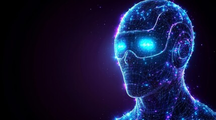 Abstract Digital Humanoid Glowing Particles Futuristic AI Technology Concept
