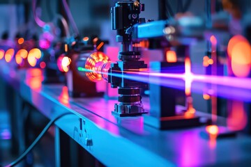 Fototapeta premium Lab equipped with high-powered lasers for advancing communication and manufacturing technologies.