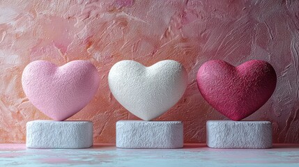 Three decorative hearts on pedestals.