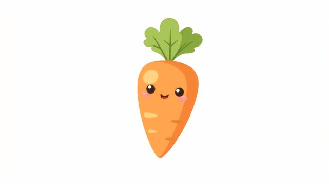 4k animation of tasty ripe cartoon carrot with eyes isolated on white background