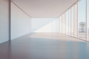 Fototapeta premium Open and bright interior space with large windows showcasing natural light at a modern building