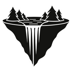 silhouette vector of cliffside waterfall plunging into a lake