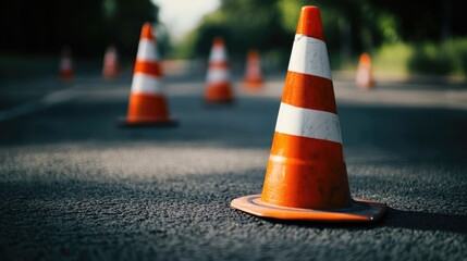 Traffic Cones on Asphalt Road