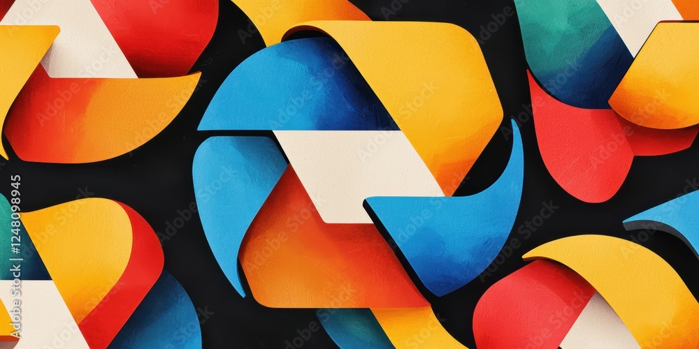 Aufkleber colorful geometric patterns with overlapping shapes on a dark background.