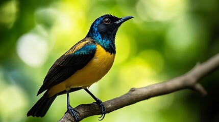 Fototapeta premium Golden and Blue Bird Perched on Branch