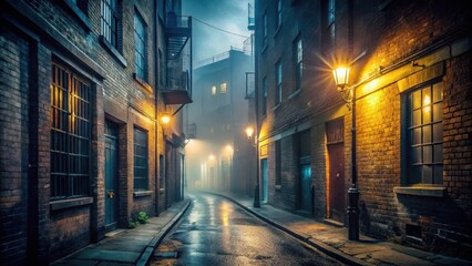 Foggy London Alleyway at Night, abandoned buildings, mystery,  abandoned buildings
