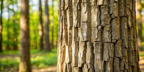 Naklejka premium Aged tree trunk with visible cracks and deep grooves on the bark , forest, foliage, forest, foliage, branches, aged, erosion, wrinkles