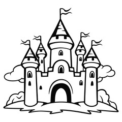 enchanting castle line art coloring page vector illustration