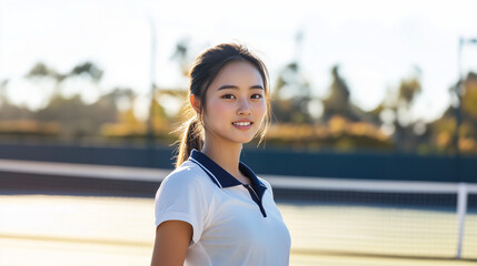 Female Athlete on an Outdoor Tennis Court