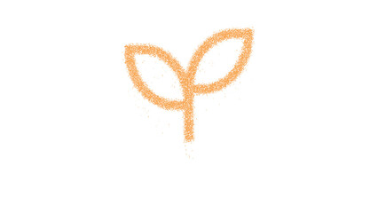 Icon seedling is made of yellow grains of sand. Some grains of sand fall down. Transparent background. Black