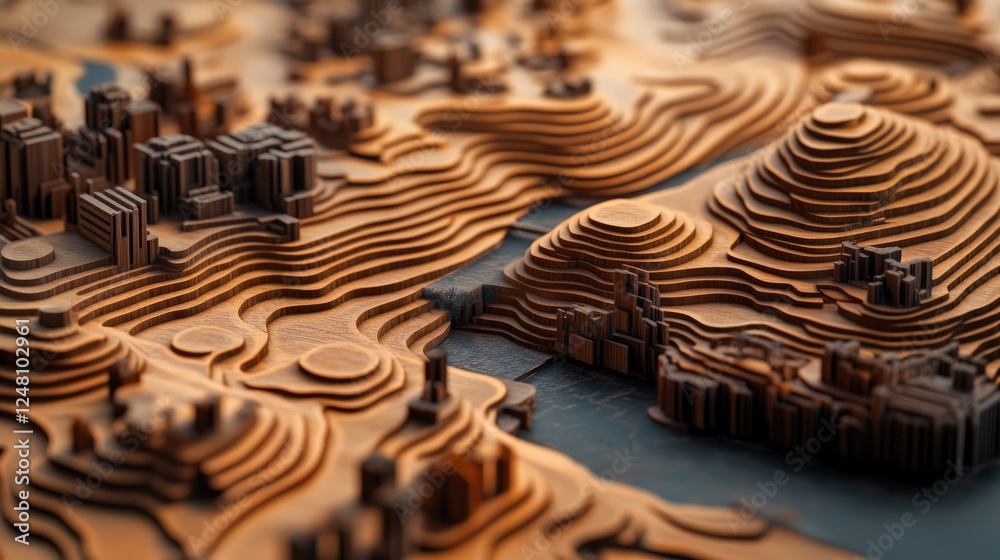 Aufkleber A close-up of a topographic map highlighting local resources with a clear pathway leading directly to a factory, emphasizing a shorter, more efficient supply chain.