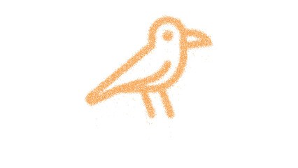 Icon crow is made of yellow grains of sand. Some grains of sand fall down. Transparent background. Black