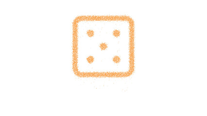 Icon dice five is made of yellow grains of sand. Some grains of sand fall down. Transparent background. Black