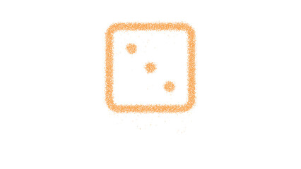 Icon dice three is made of yellow grains of sand. Some grains of sand fall down. Transparent background. Black