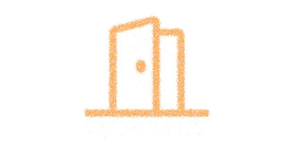 Icon door open is made of yellow grains of sand. Some grains of sand fall down. Transparent background. Black