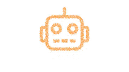 Icon robot is made of yellow grains of sand. Some grains of sand fall down. Transparent background. Black