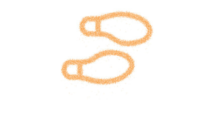 Icon shoe prints is made of yellow grains of sand. Some grains of sand fall down. Transparent background. Black