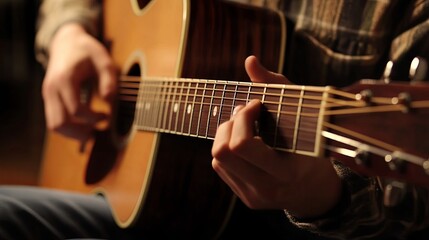 Online Music Lessons: A student playing guitar while following an online instructor.