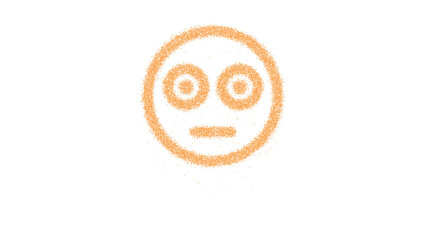 Icon flushed is made of yellow grains of sand. Some grains of sand fall down. Transparent background. Black