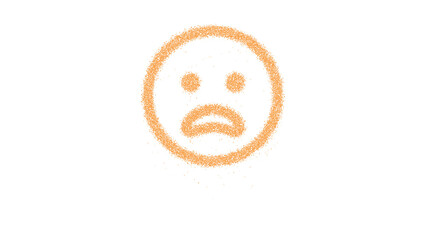 Icon frown open is made of yellow grains of sand. Some grains of sand fall down. Transparent background. Black