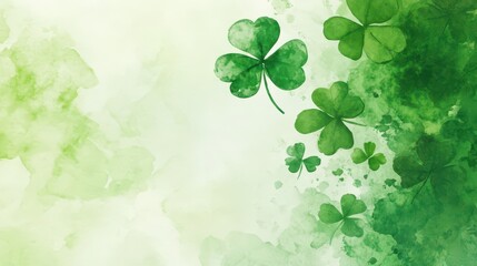 Fototapeta premium Saint patrick's day green clover design for festive celebrations. Horizontal banner. Copy space. Watercolor illustration