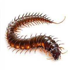 Obraz premium centipede moves smoothly across a pristine white backdrop, each leg extended and detailed, creating a captivating display of its natural beauty and agility.